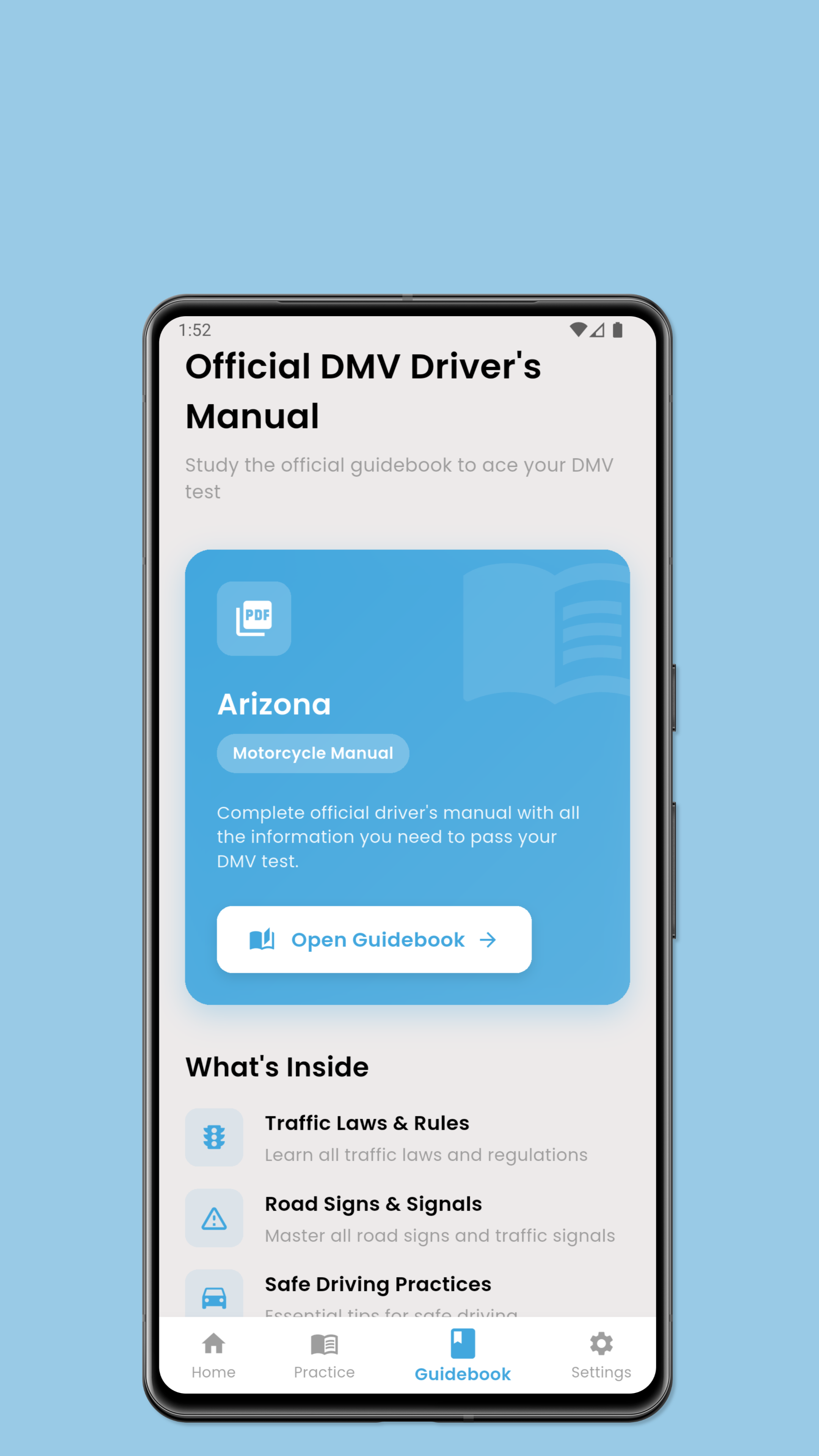 DMV guidebook and study materials