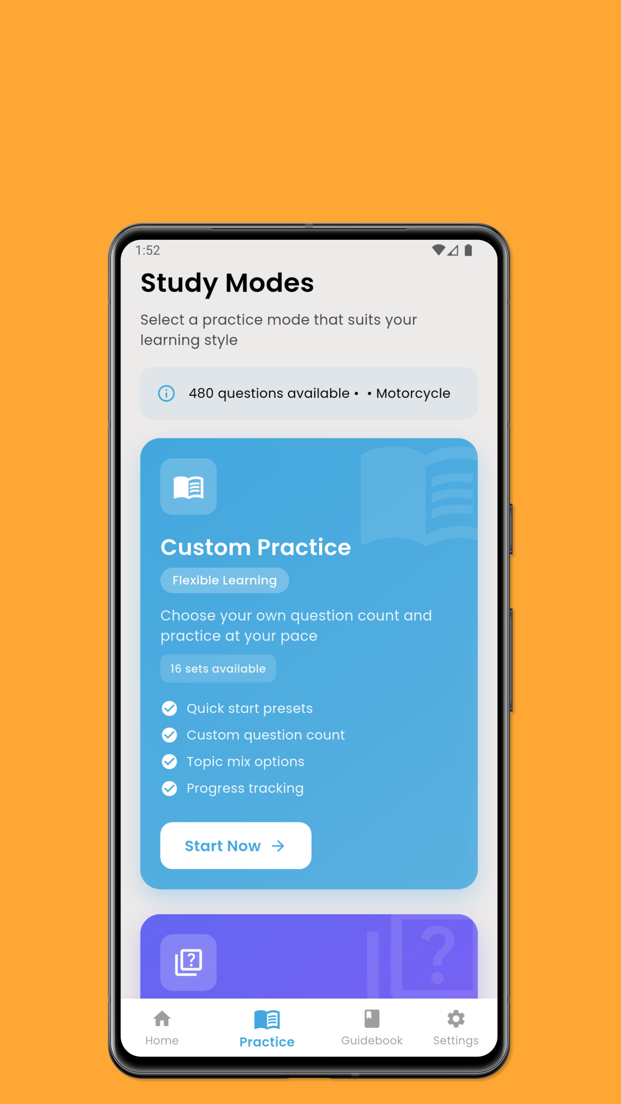 Practice test interface